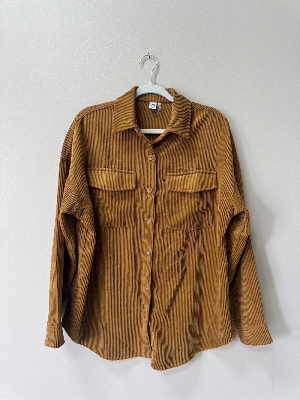 Twik Corduroy Button-Up Shacket in Camel